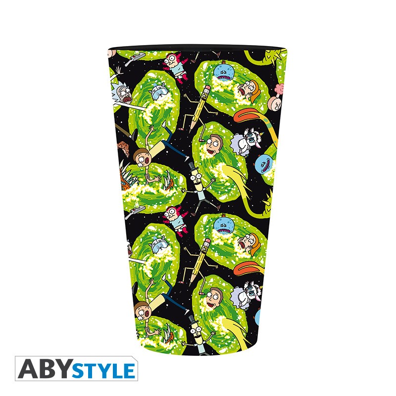rick morty large glass 400ml portals matte x2