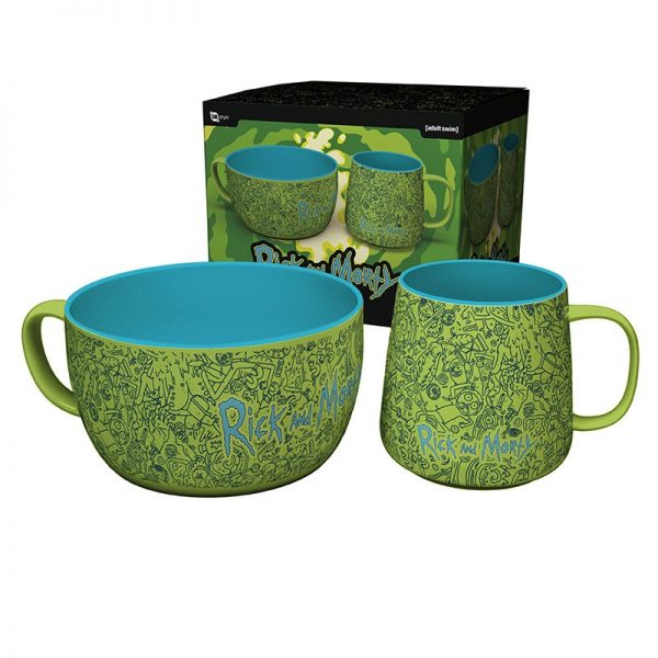 rick and morty breakfast set mug bowl pattern