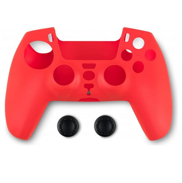 Spartan Gear Controller Silicon Skin Cover and Thumb Grips Compatible With Playstation 5 Colour Red
