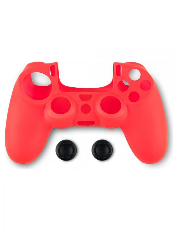 Spartan Gear Controller Silicon Skin Cover and Thumb Grips Compatible With Playstation 4 Colour Red