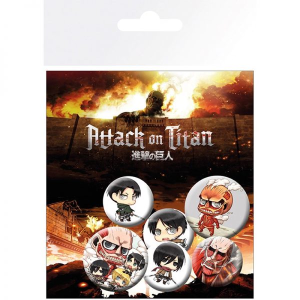 attack on titan badge pack chibi characters x4