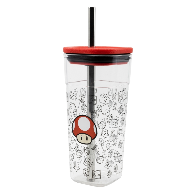 ac cube tumbler with stainless steel straw 540 ml super mario