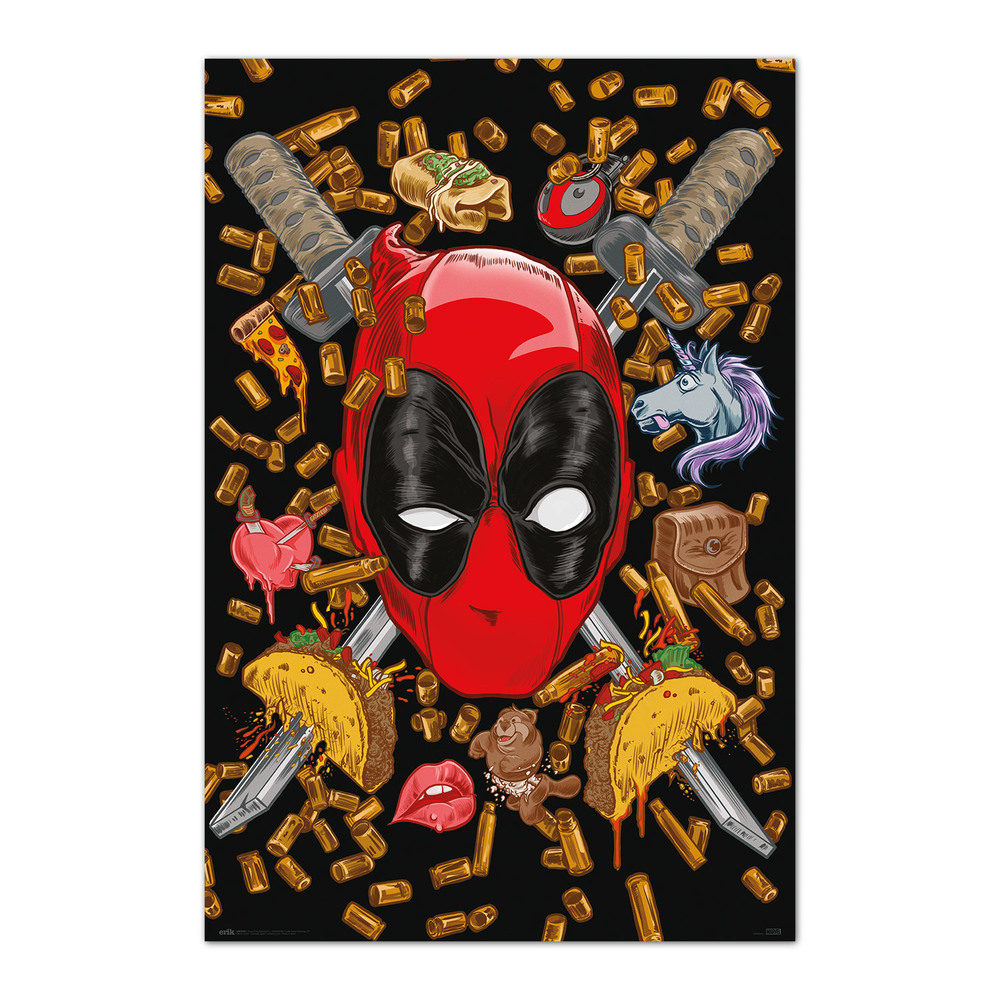 poster marvel deadpool bullets and chimichangas