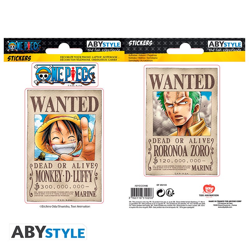 one piece stickers 16x11cm 2 sheets wanted luffy zoro
