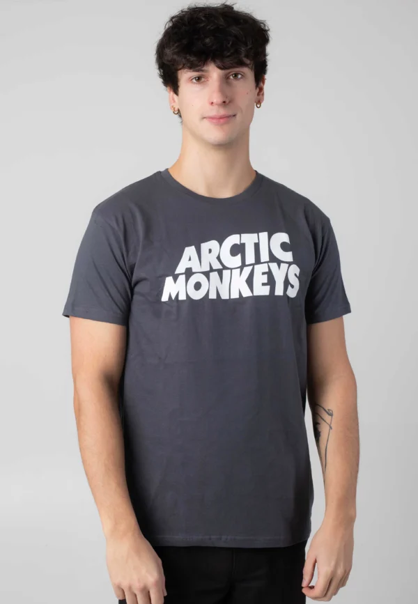 arcticmonkeys arcticmonkeyslogocharcoal tops tshirt arm06354tsc 5056688513702 636955 4