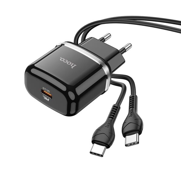 HOCO N24 φορτιστής ταξιδίου Type C cable Type C σε Type C PD QC3.0 20W μαύρο 3