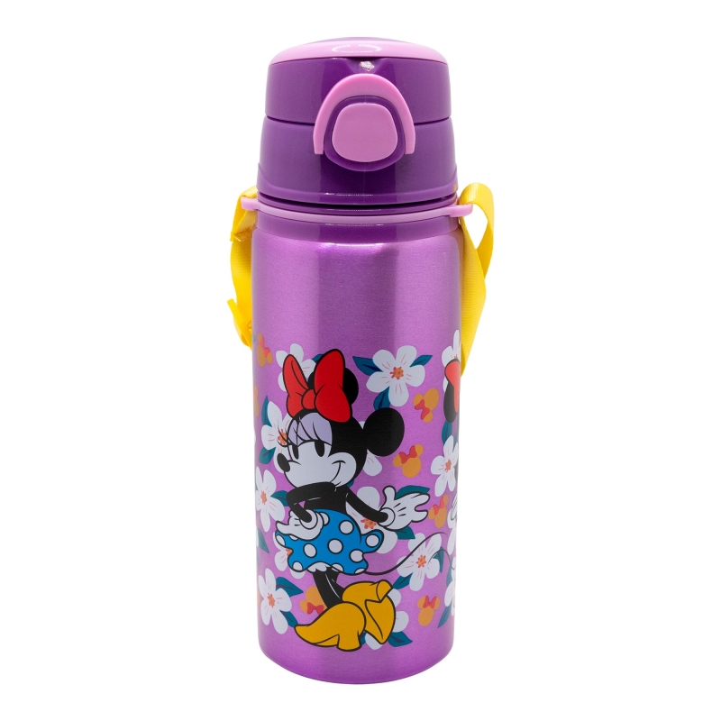 aluminium pop up bottle with strap 730 ml minnie sunshine