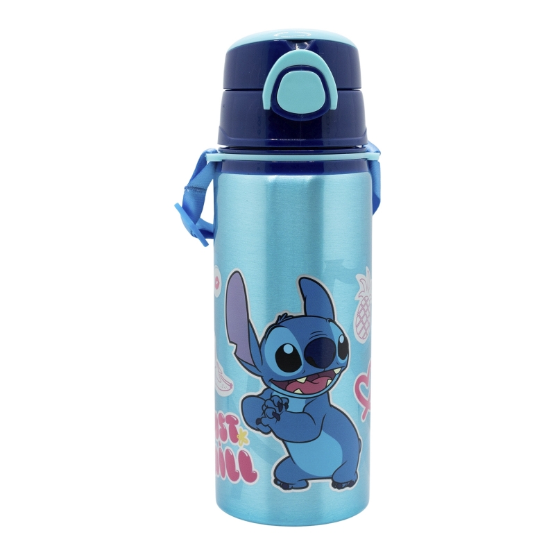 aluminium pop up bottle with strap 730 ml stitch drawing