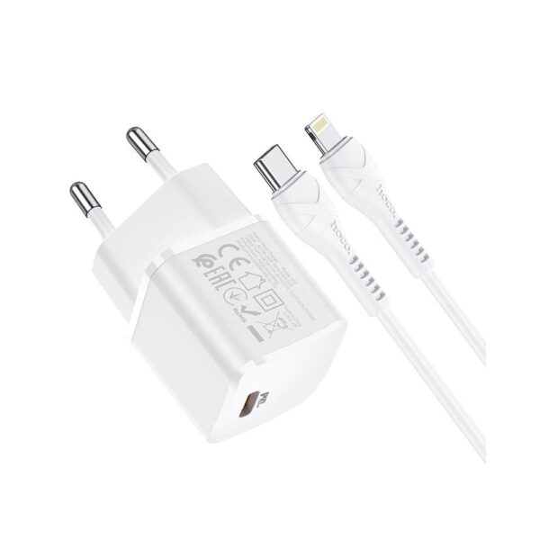 charger iphone ipad lightning cable 1m adapter 1xusb c up to 20w quickcharge hoco n10 white (1)