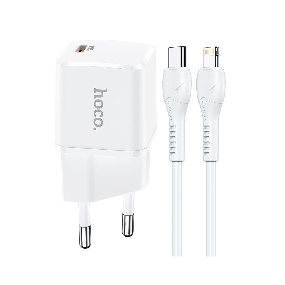 charger iphone ipad lightning cable 1m adapter 1xusb c up to 20w quickcharge hoco n10 white