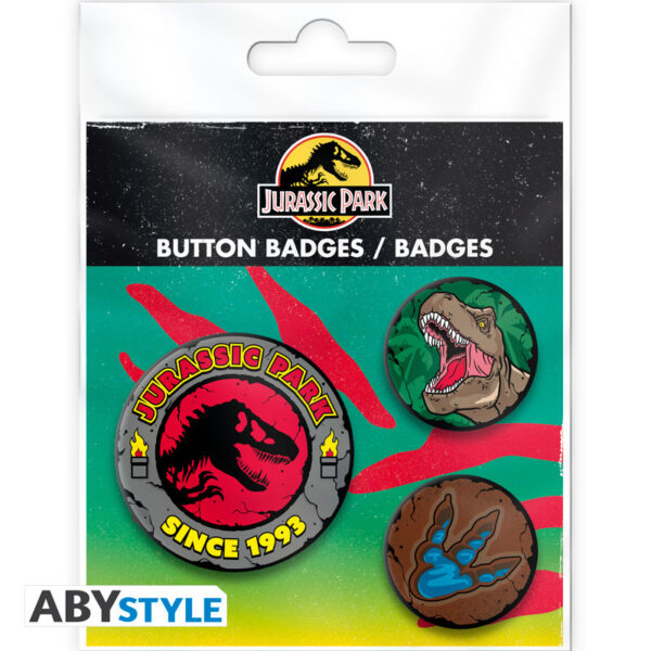 jurassic park badge pack logo t rex x4 (1)