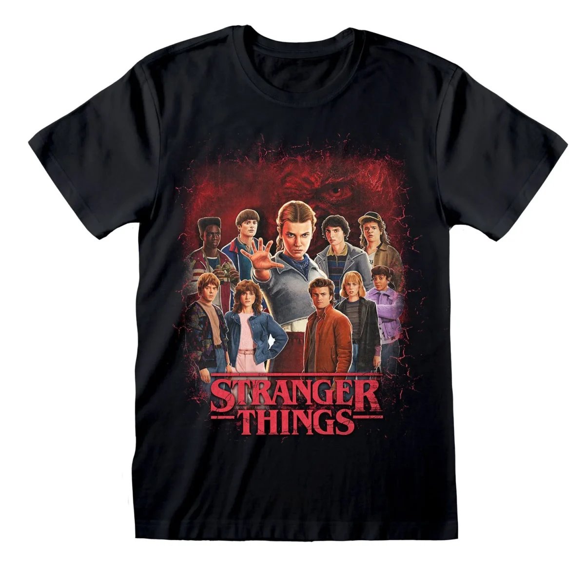 STR10131TSB StrangerThings GroupArtworkwithAllCharactersVERSION2 UnisexBlackTee 9f860f84 ad78 4758 bedd 4a240e579ff9